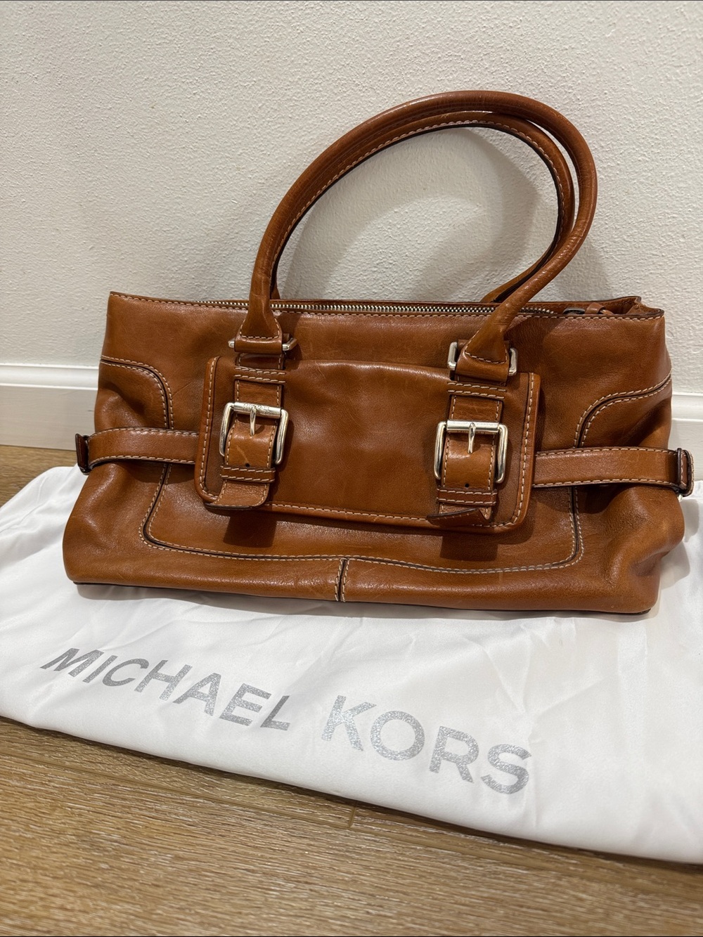 Vintage Michael Kors Cognac Leather Buckle shoulder bag Y2K 90s